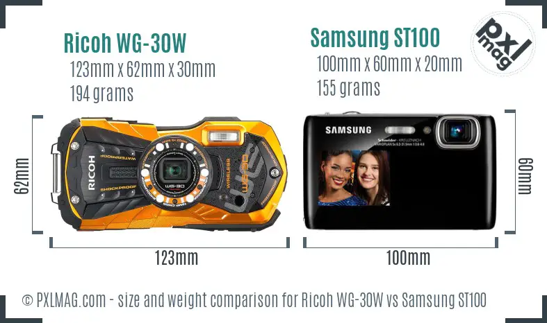 Ricoh WG-30W vs Samsung ST100 size comparison