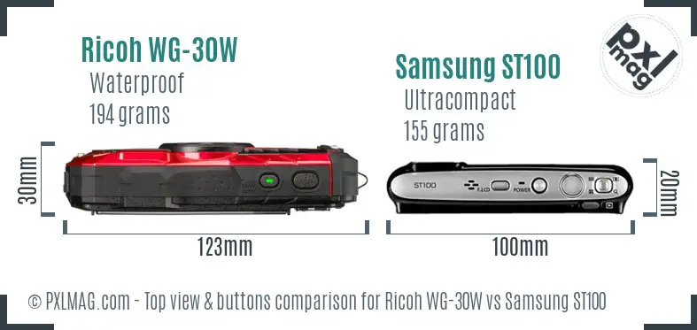 Ricoh WG-30W vs Samsung ST100 top view buttons comparison