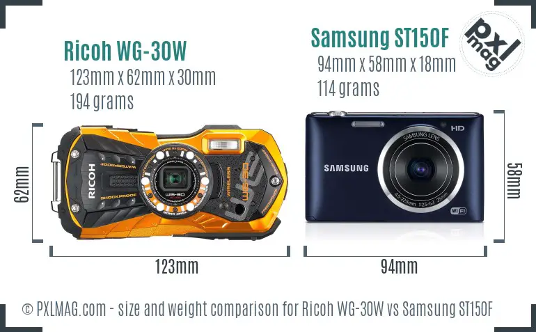 Ricoh WG-30W vs Samsung ST150F size comparison