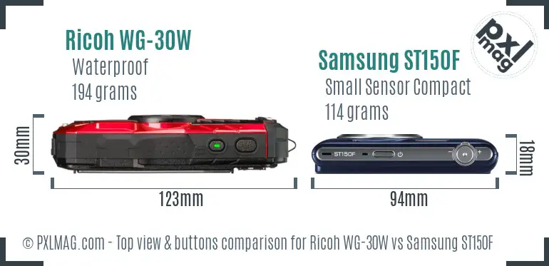 Ricoh WG-30W vs Samsung ST150F top view buttons comparison