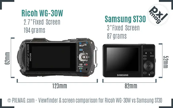 Ricoh WG-30W vs Samsung ST30 Screen and Viewfinder comparison
