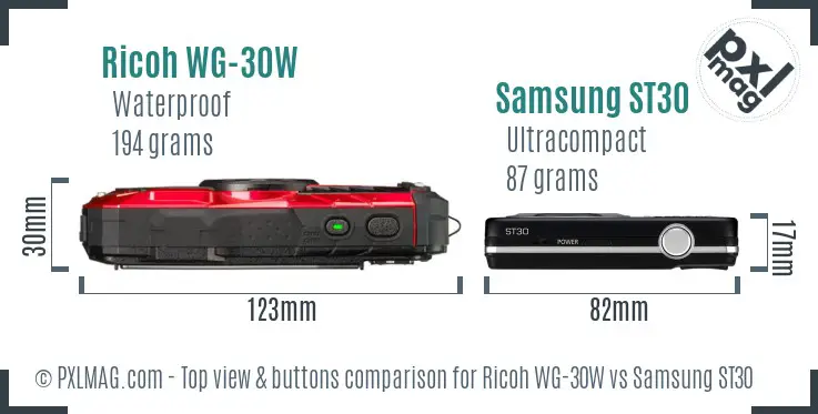 Ricoh WG-30W vs Samsung ST30 top view buttons comparison