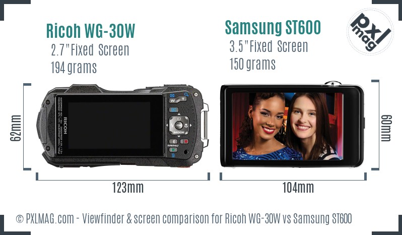 Ricoh WG-30W vs Samsung ST600 Screen and Viewfinder comparison