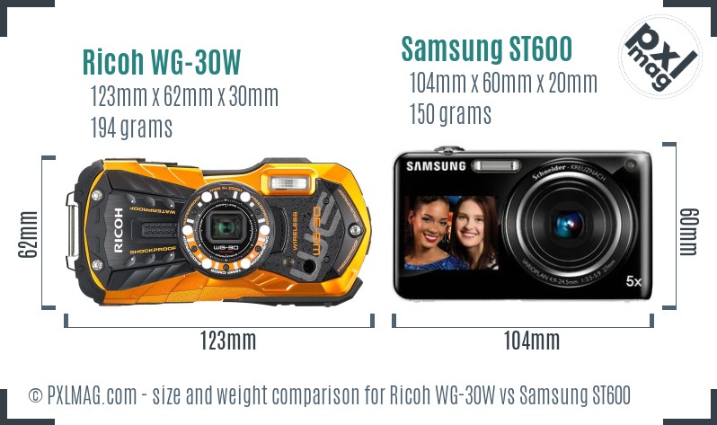 Ricoh WG-30W vs Samsung ST600 size comparison