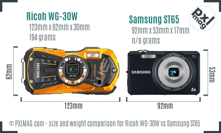 Ricoh WG-30W vs Samsung ST65 size comparison
