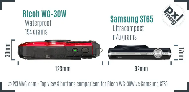 Ricoh WG-30W vs Samsung ST65 top view buttons comparison