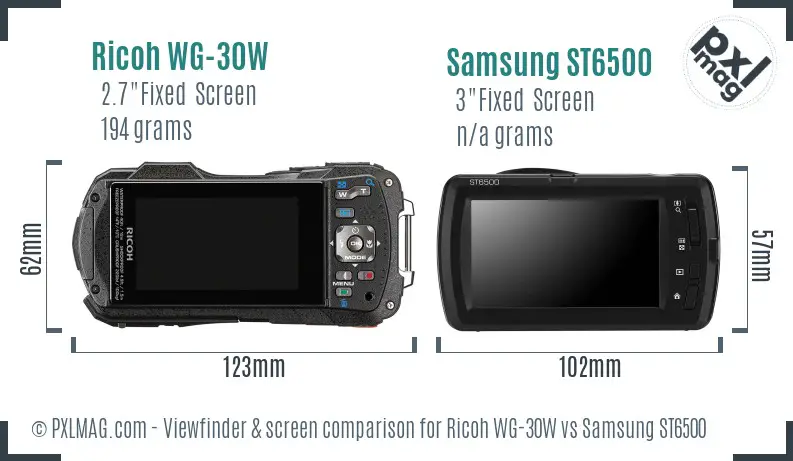 Ricoh WG-30W vs Samsung ST6500 Screen and Viewfinder comparison