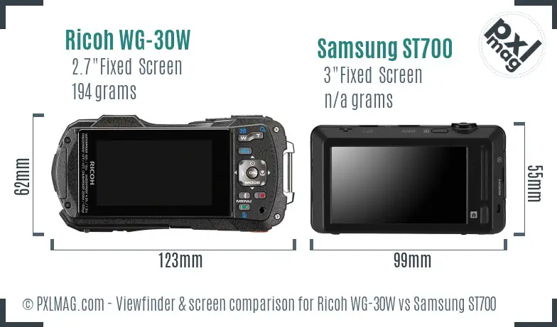 Ricoh WG-30W vs Samsung ST700 Screen and Viewfinder comparison