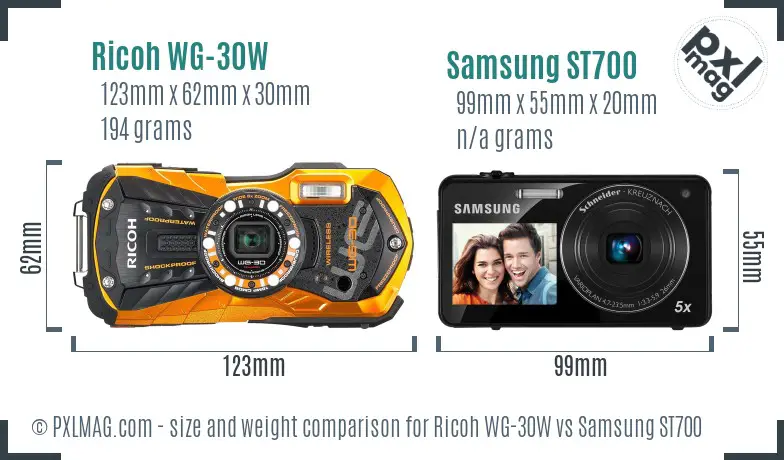 Ricoh WG-30W vs Samsung ST700 size comparison
