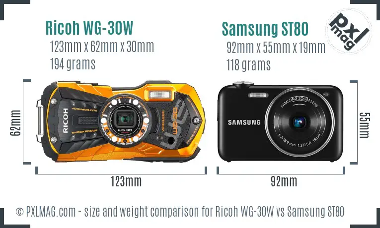 Ricoh WG-30W vs Samsung ST80 size comparison