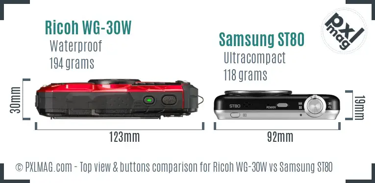 Ricoh WG-30W vs Samsung ST80 top view buttons comparison