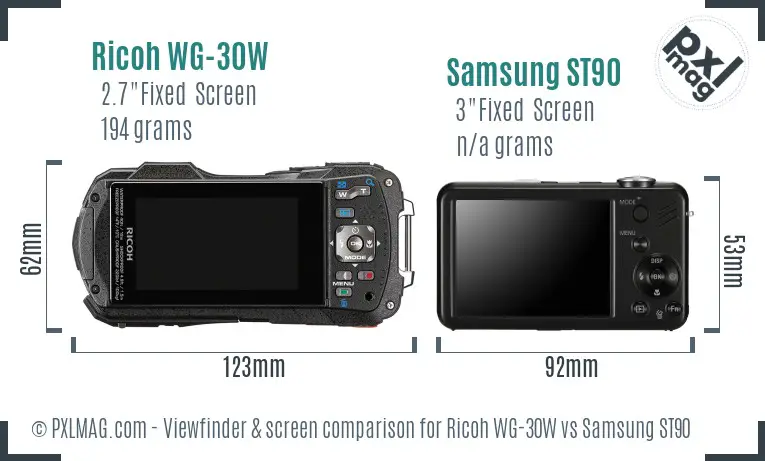 Ricoh WG-30W vs Samsung ST90 Screen and Viewfinder comparison