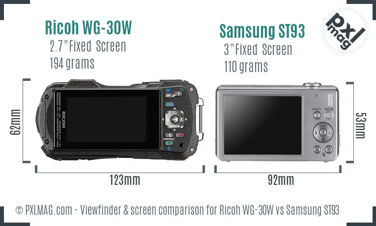 Ricoh WG-30W vs Samsung ST93 Screen and Viewfinder comparison