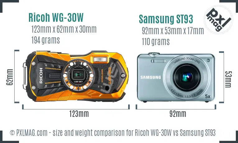 Ricoh WG-30W vs Samsung ST93 size comparison