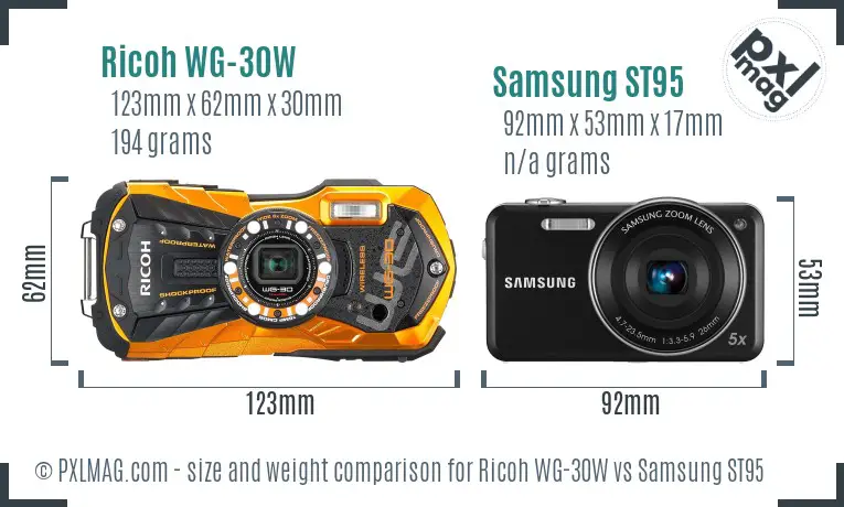 Ricoh WG-30W vs Samsung ST95 size comparison