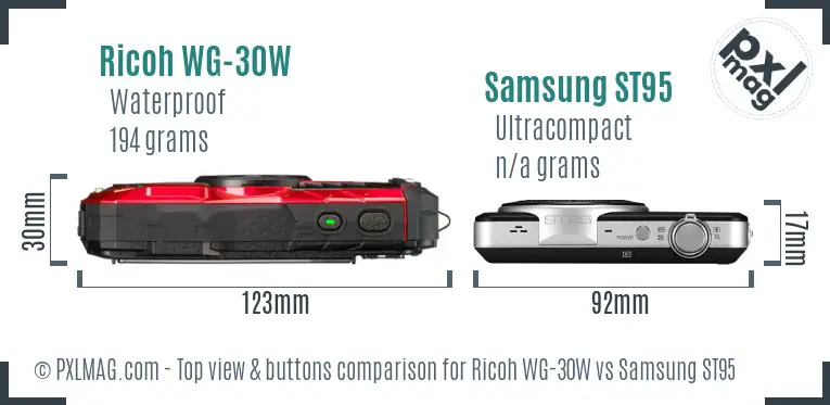 Ricoh WG-30W vs Samsung ST95 top view buttons comparison