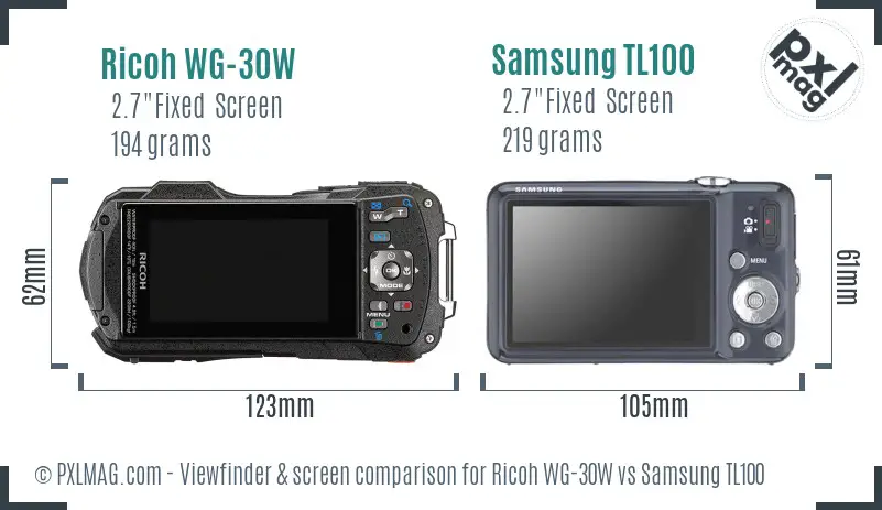 Ricoh WG-30W vs Samsung TL100 Screen and Viewfinder comparison