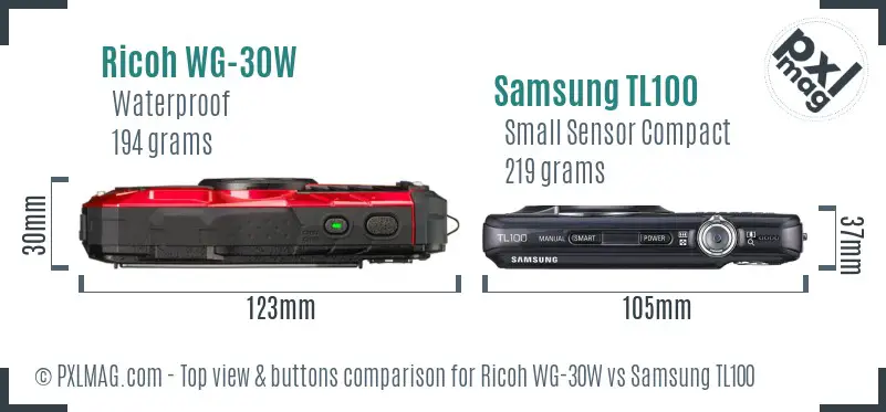 Ricoh WG-30W vs Samsung TL100 top view buttons comparison