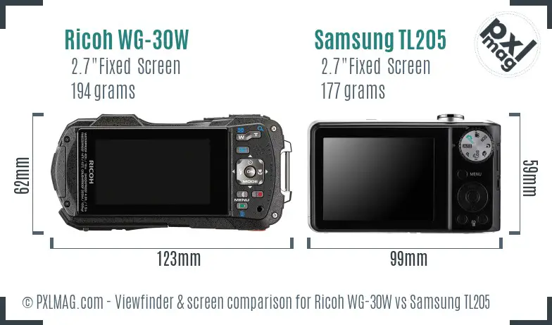 Ricoh WG-30W vs Samsung TL205 Screen and Viewfinder comparison