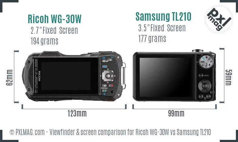 Ricoh WG-30W vs Samsung TL210 Screen and Viewfinder comparison