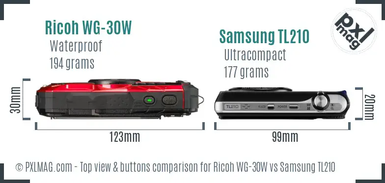 Ricoh WG-30W vs Samsung TL210 top view buttons comparison