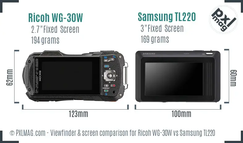 Ricoh WG-30W vs Samsung TL220 Screen and Viewfinder comparison