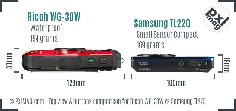 Ricoh WG-30W vs Samsung TL220 top view buttons comparison