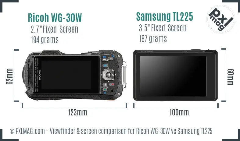 Ricoh WG-30W vs Samsung TL225 Screen and Viewfinder comparison