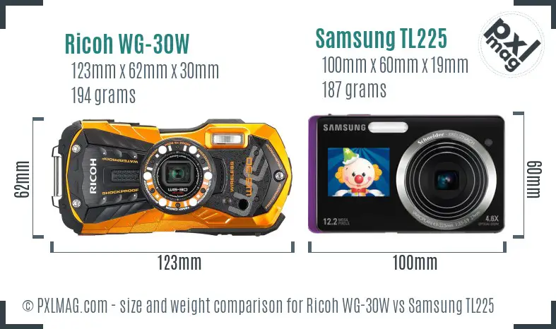 Ricoh WG-30W vs Samsung TL225 size comparison