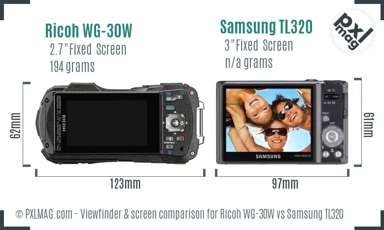Ricoh WG-30W vs Samsung TL320 Screen and Viewfinder comparison