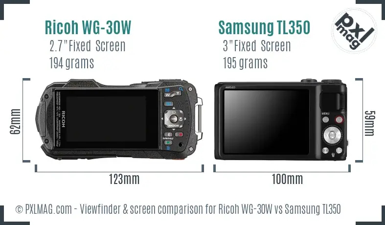 Ricoh WG-30W vs Samsung TL350 Screen and Viewfinder comparison