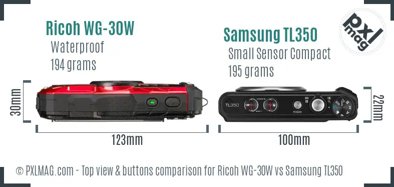 Ricoh WG-30W vs Samsung TL350 top view buttons comparison