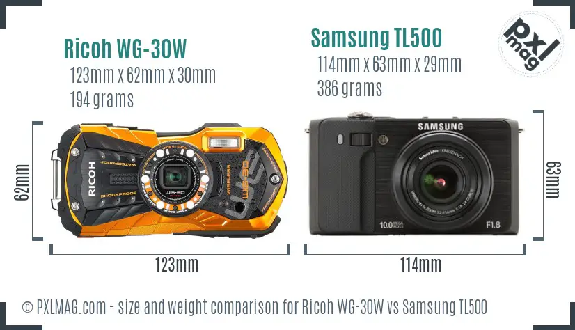 Ricoh WG-30W vs Samsung TL500 size comparison Ricoh WG-30W vs Samsung TL500 size comparison