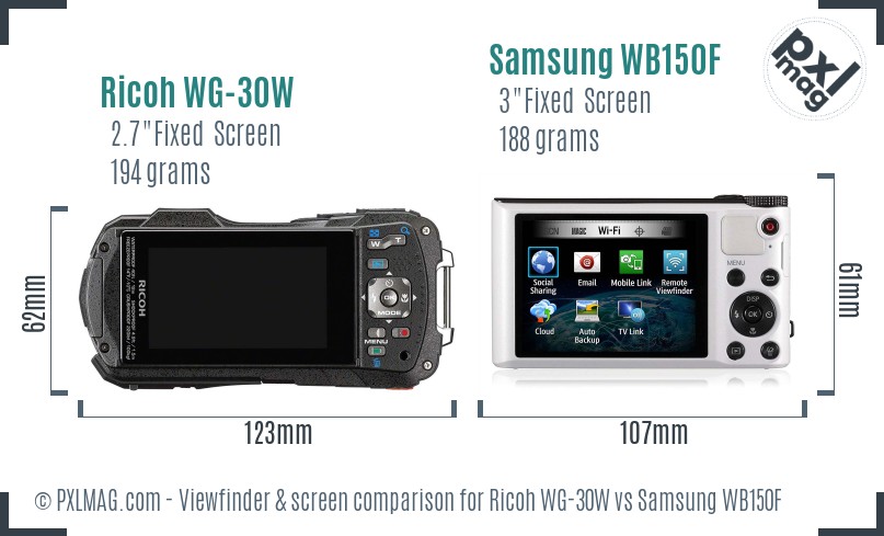 Ricoh WG-30W vs Samsung WB150F Screen and Viewfinder comparison