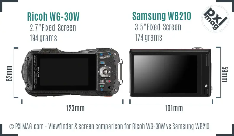 Ricoh WG-30W vs Samsung WB210 Screen and Viewfinder comparison