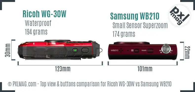Ricoh WG-30W vs Samsung WB210 top view buttons comparison
