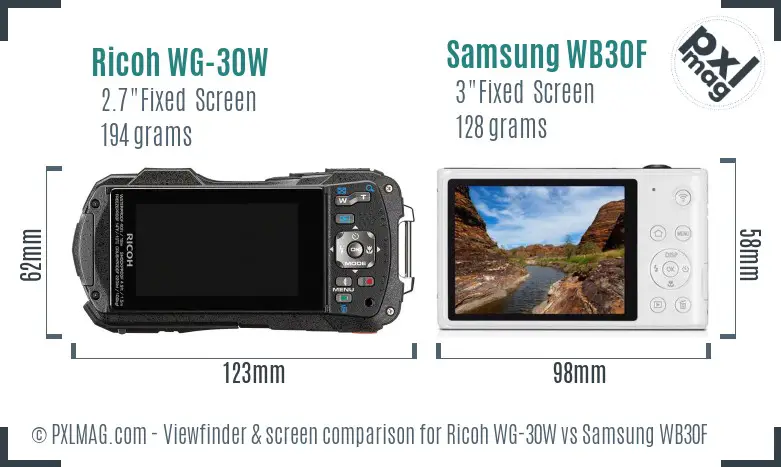 Ricoh WG-30W vs Samsung WB30F Screen and Viewfinder comparison