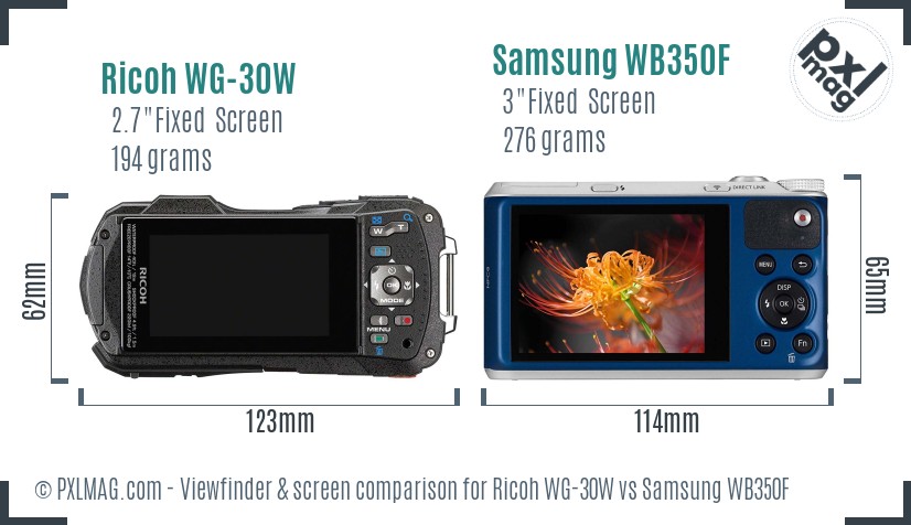 Ricoh WG-30W vs Samsung WB350F Screen and Viewfinder comparison