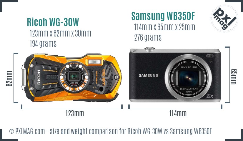 Ricoh WG-30W vs Samsung WB350F size comparison