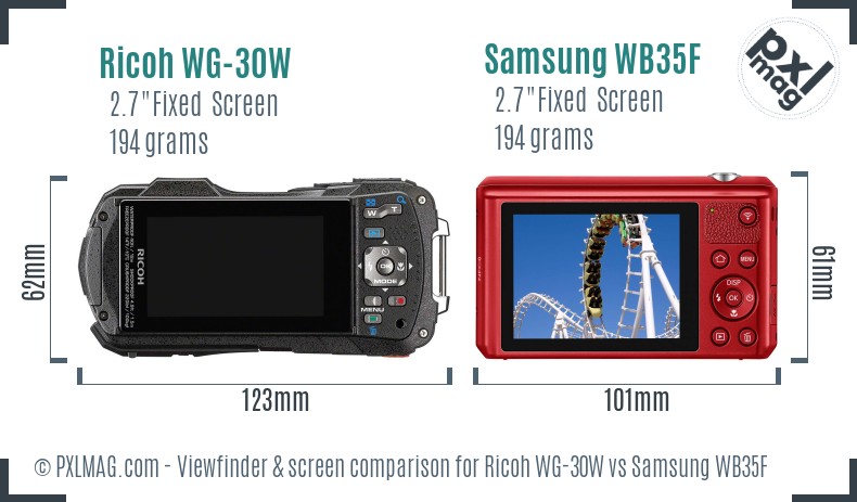 Ricoh WG-30W vs Samsung WB35F Screen and Viewfinder comparison