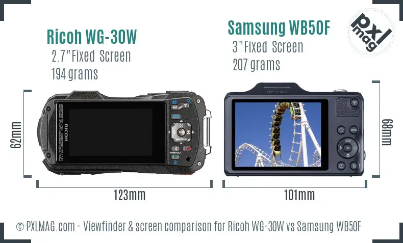 Ricoh WG-30W vs Samsung WB50F Screen and Viewfinder comparison