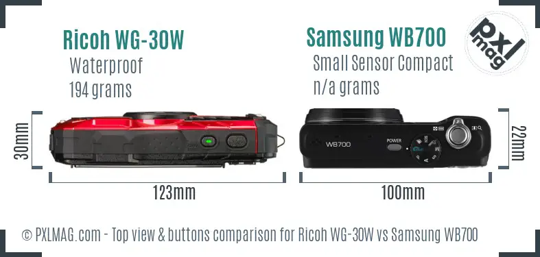 Ricoh WG-30W vs Samsung WB700 top view buttons comparison