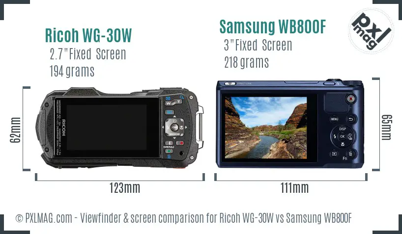 Ricoh WG-30W vs Samsung WB800F Screen and Viewfinder comparison