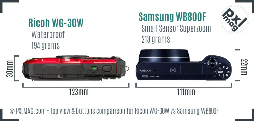 Ricoh WG-30W vs Samsung WB800F top view buttons comparison
