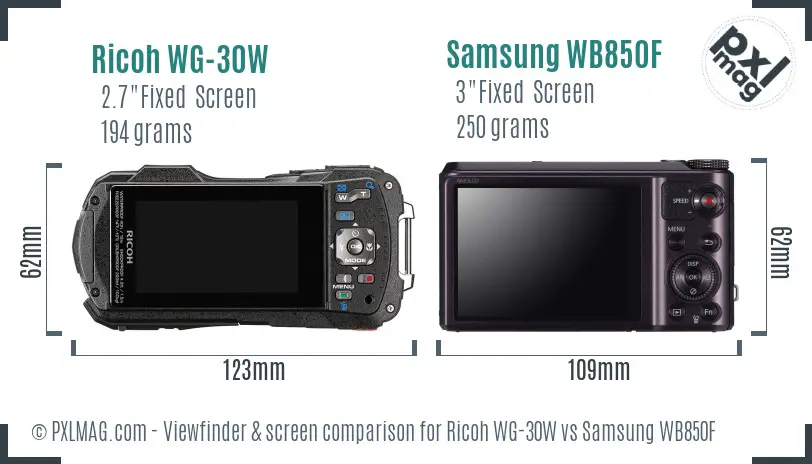 Ricoh WG-30W vs Samsung WB850F Screen and Viewfinder comparison