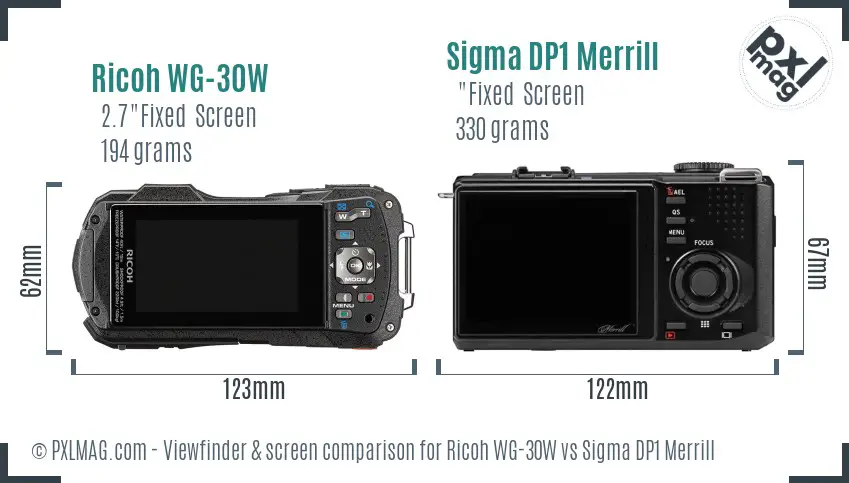 Ricoh WG-30W vs Sigma DP1 Merrill Screen and Viewfinder comparison