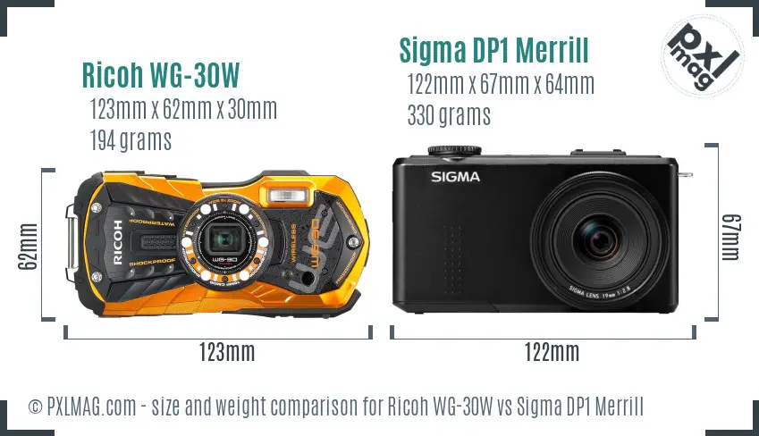 Ricoh WG-30W vs Sigma DP1 Merrill size comparison