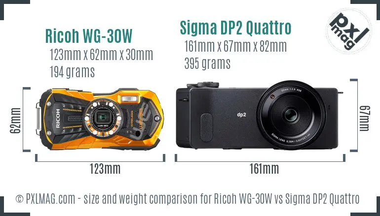 Ricoh WG-30W vs Sigma DP2 Quattro size comparison