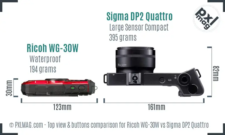 Ricoh WG-30W vs Sigma DP2 Quattro top view buttons comparison