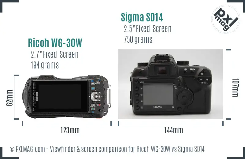 Ricoh WG-30W vs Sigma SD14 Screen and Viewfinder comparison